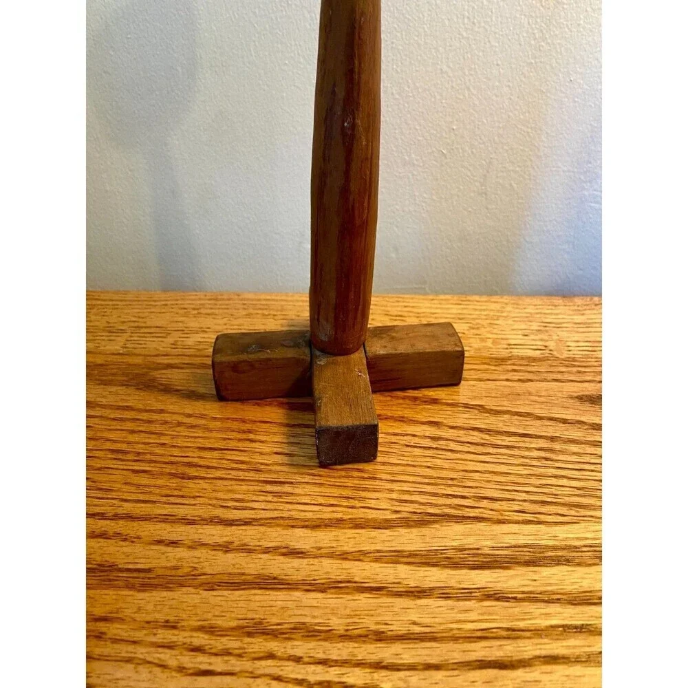 Mid Century Modern Wood Candlestick Holder Danish Pillar Round Dark Scandinavian